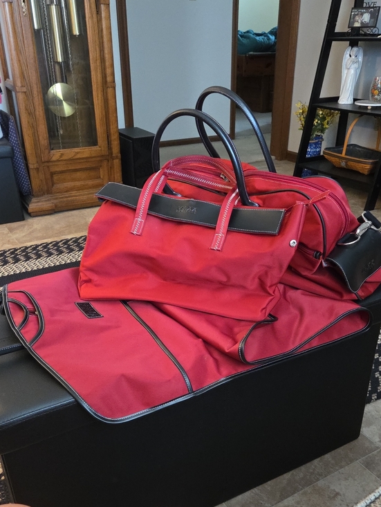 Maxx New York Handbags - Maxx New York Red Travel Duffel Bag, Garment Bag And Tote with Black Trim